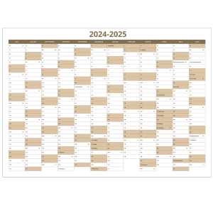 Tosca vægkalender for 2024-2025 med et simpelt design